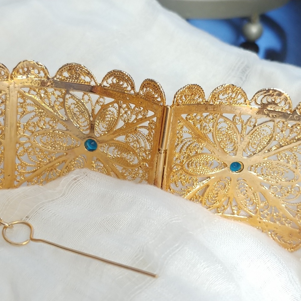 Gold Cuff/Bangle with Blue Crystal - Picture 5 of 6